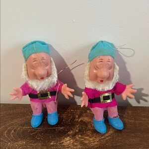vintage Walt Disney  flocked plastic Christmas ornaments of sneezy dwarf
